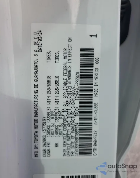 2024 Toyota Tacoma Double Cab from USA, damaged, VIN 3TYKB5FN8RT005934